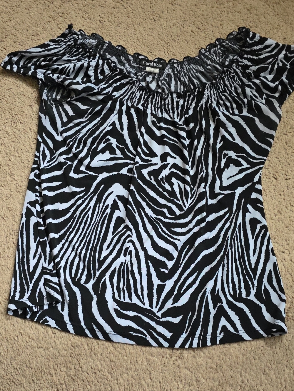 Carol Rose Black & White Zebra-Print Off-Shoulder Top